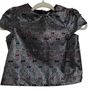 Milly Minis Girls Metallic Silver & Colorful Bows Cap Sleeve Blouse, Size 7, NWT